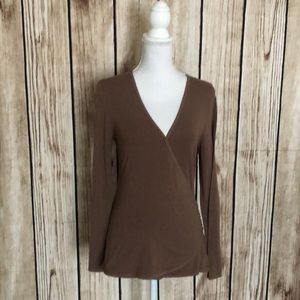 Garnet Hill Cross-Front Brown Sweater X-Small